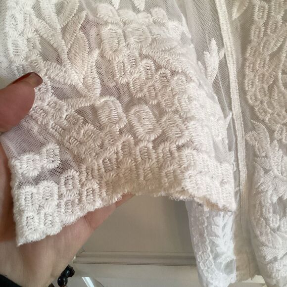 Laundry by Shelli Segal White Lace Embroidered Mesg Top Sz L - Picture 4 of 10